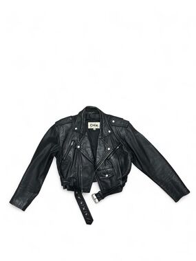✨Original Vintage Chia Black leather jacket with belt✨